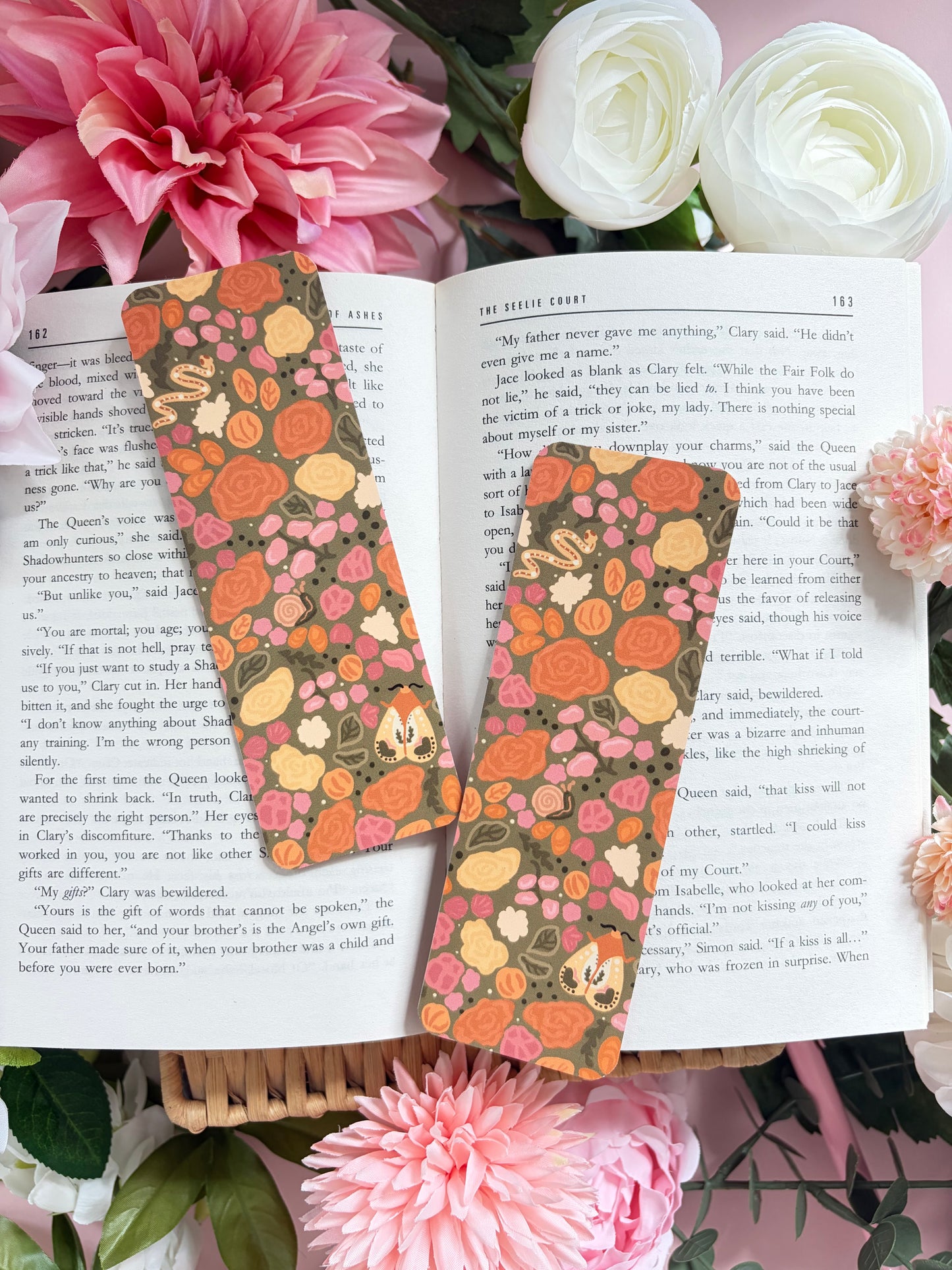 Cottagecore floral and moth bookmark