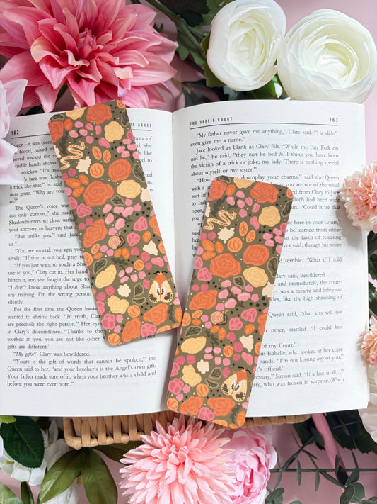 Cottagecore floral and moth bookmark