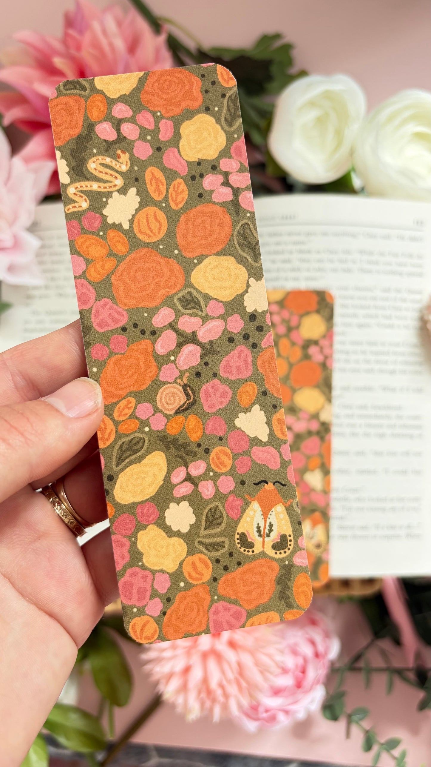 Cottagecore floral and moth bookmark