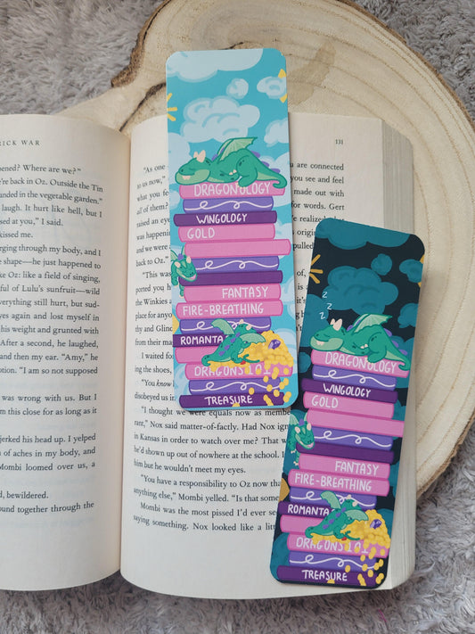 Cozy Dragon Bookmark Double Sided | Fantasy Book Lover Gift | Cute Dragon Bookish Accessory | Midnight Reader Aesthetic