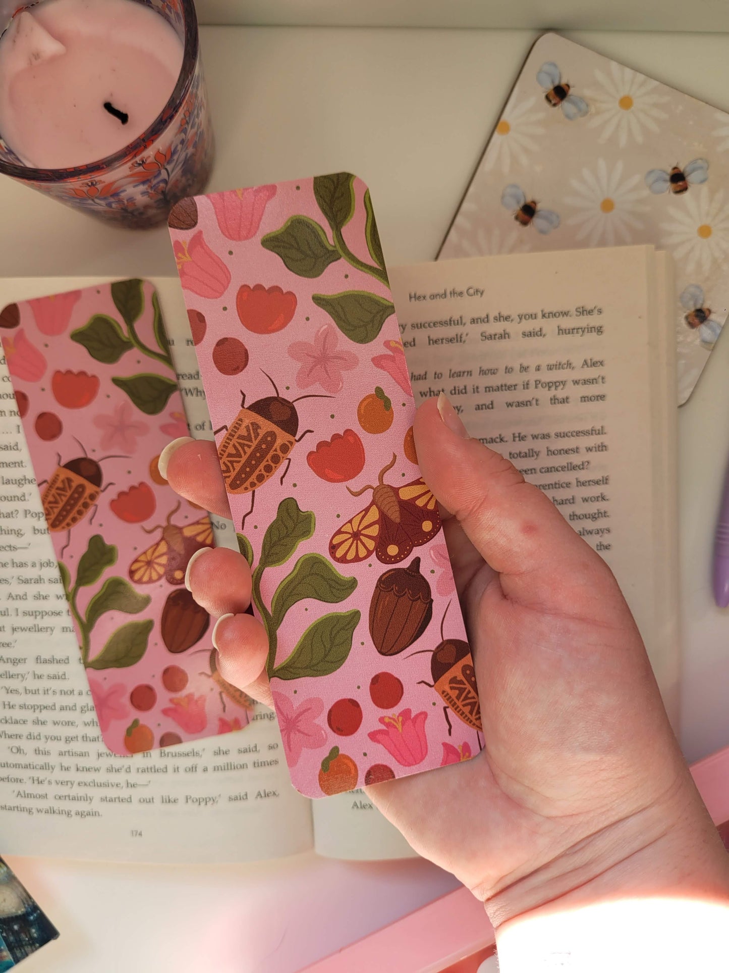 Pink insect bookmark
