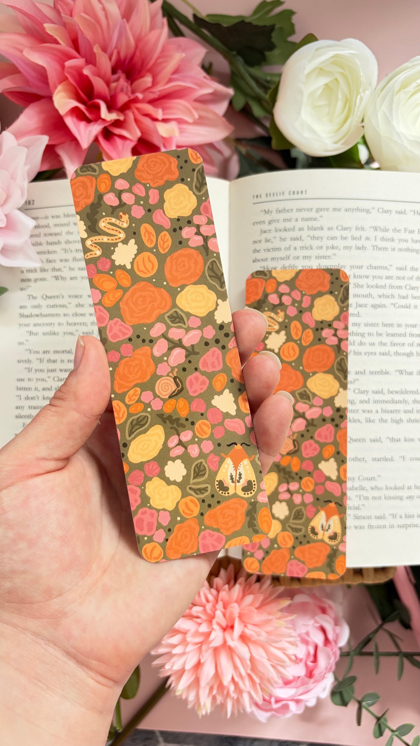 Cottagecore floral and moth bookmark