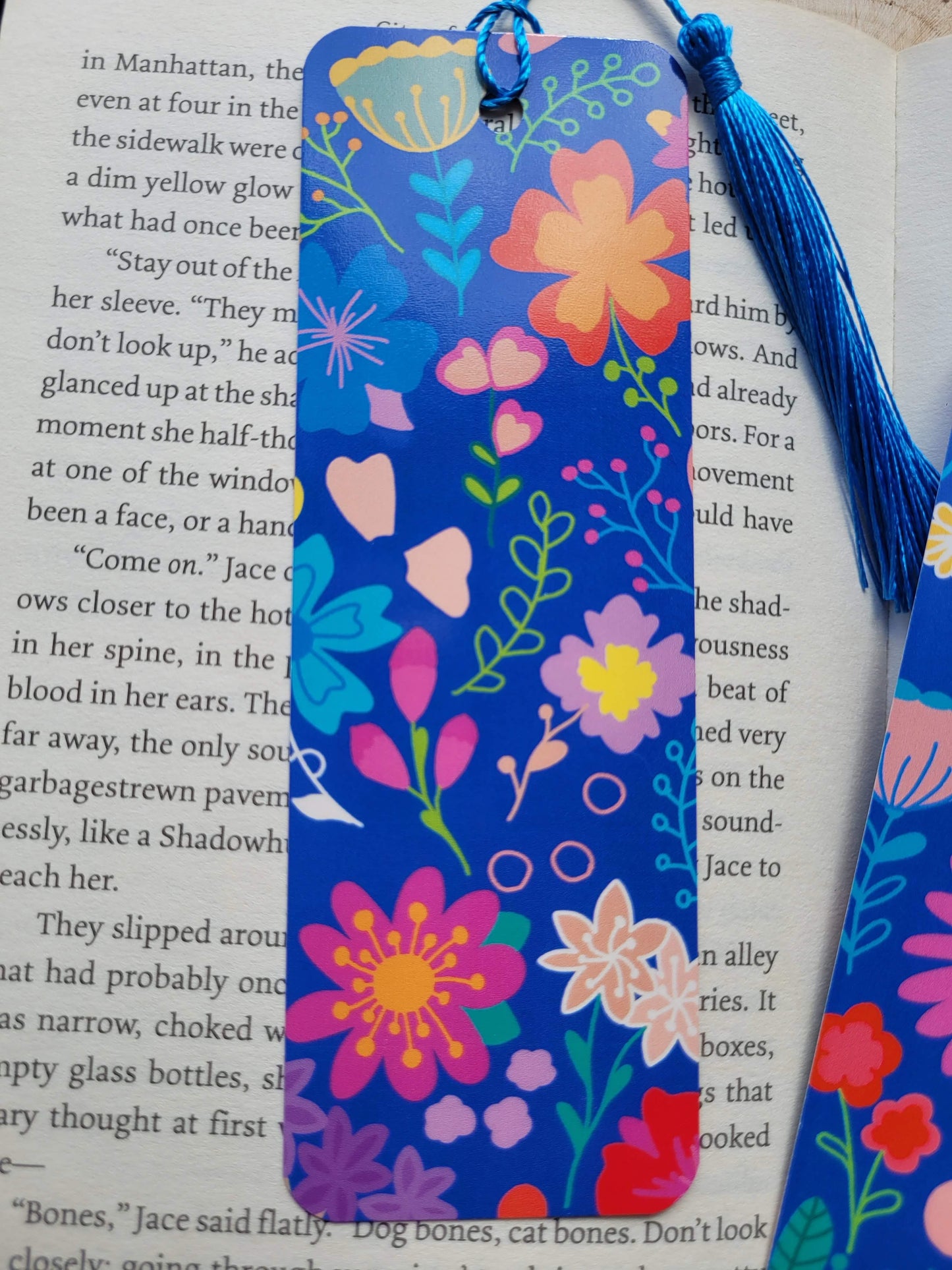 Blue floral bookmark