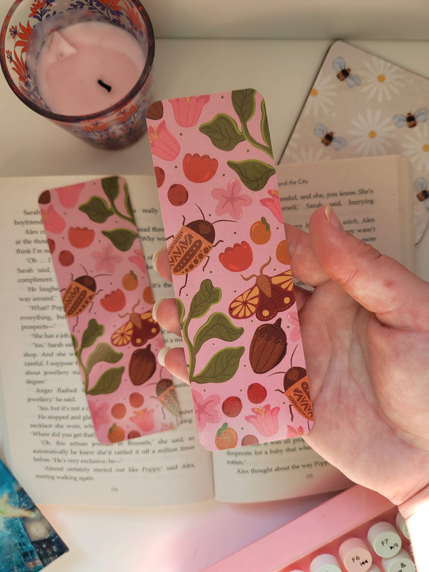 Pink insect bookmark