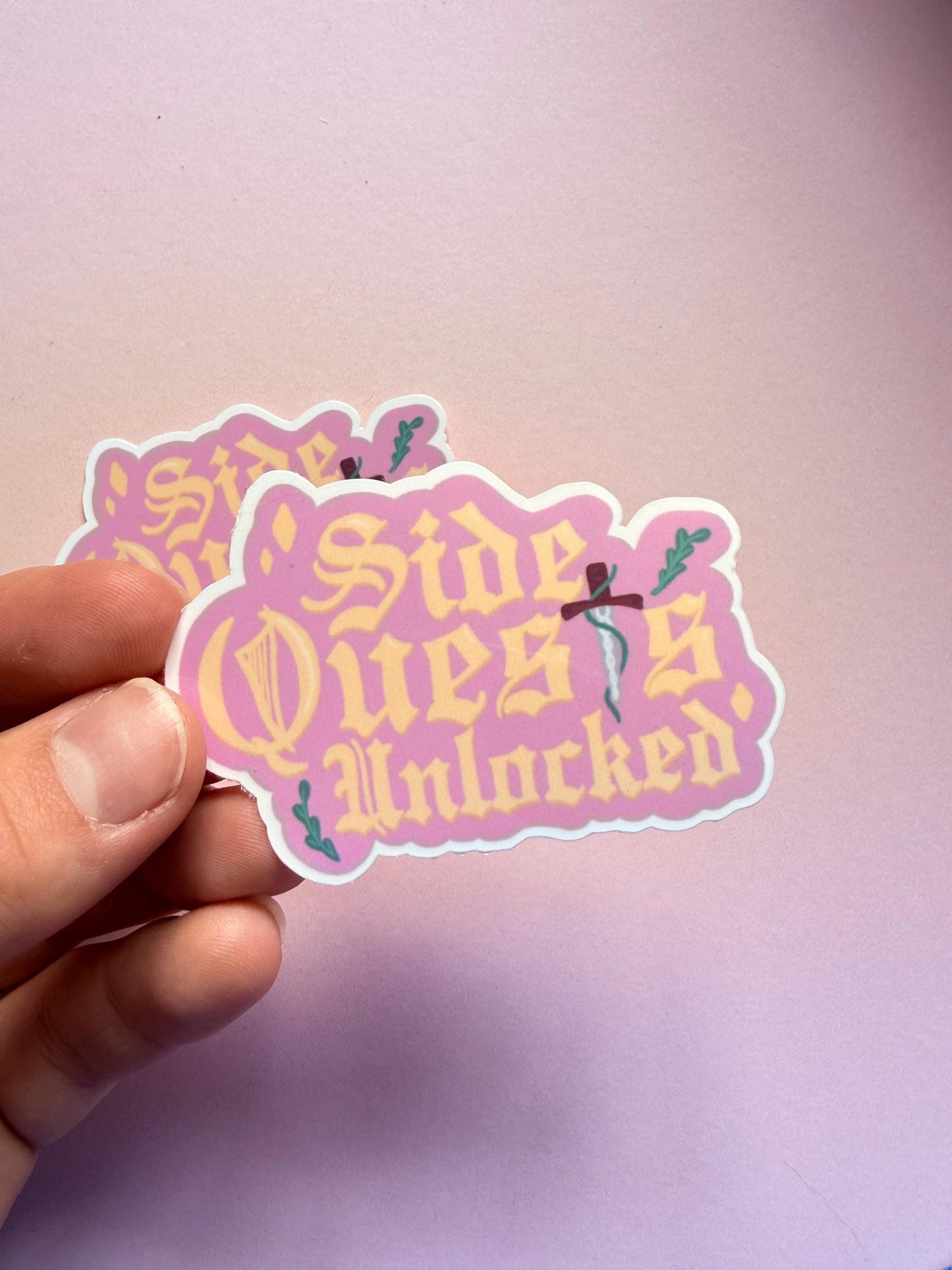 Side Quests Unlocked Glossy Vinyl Sticker | Whimsical Fantasy Sticker | Cozy Adventure Aesthetic Decal | Handmade Vinyl Sticker