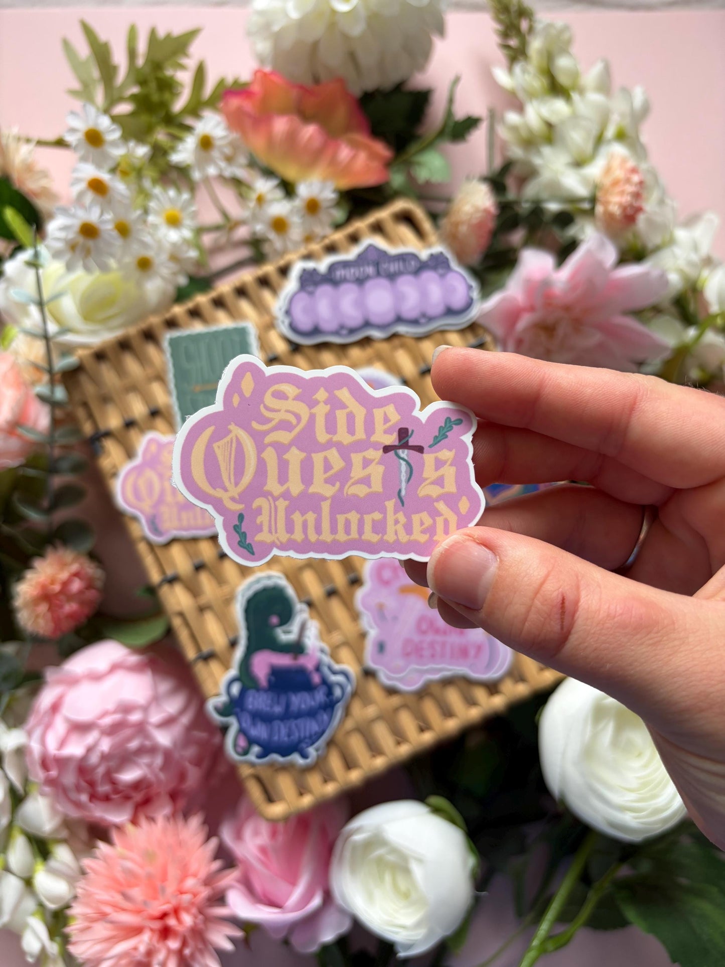 Side Quests Unlocked Glossy Vinyl Sticker | Whimsical Fantasy Sticker | Cozy Adventure Aesthetic Decal | Handmade Vinyl Sticker