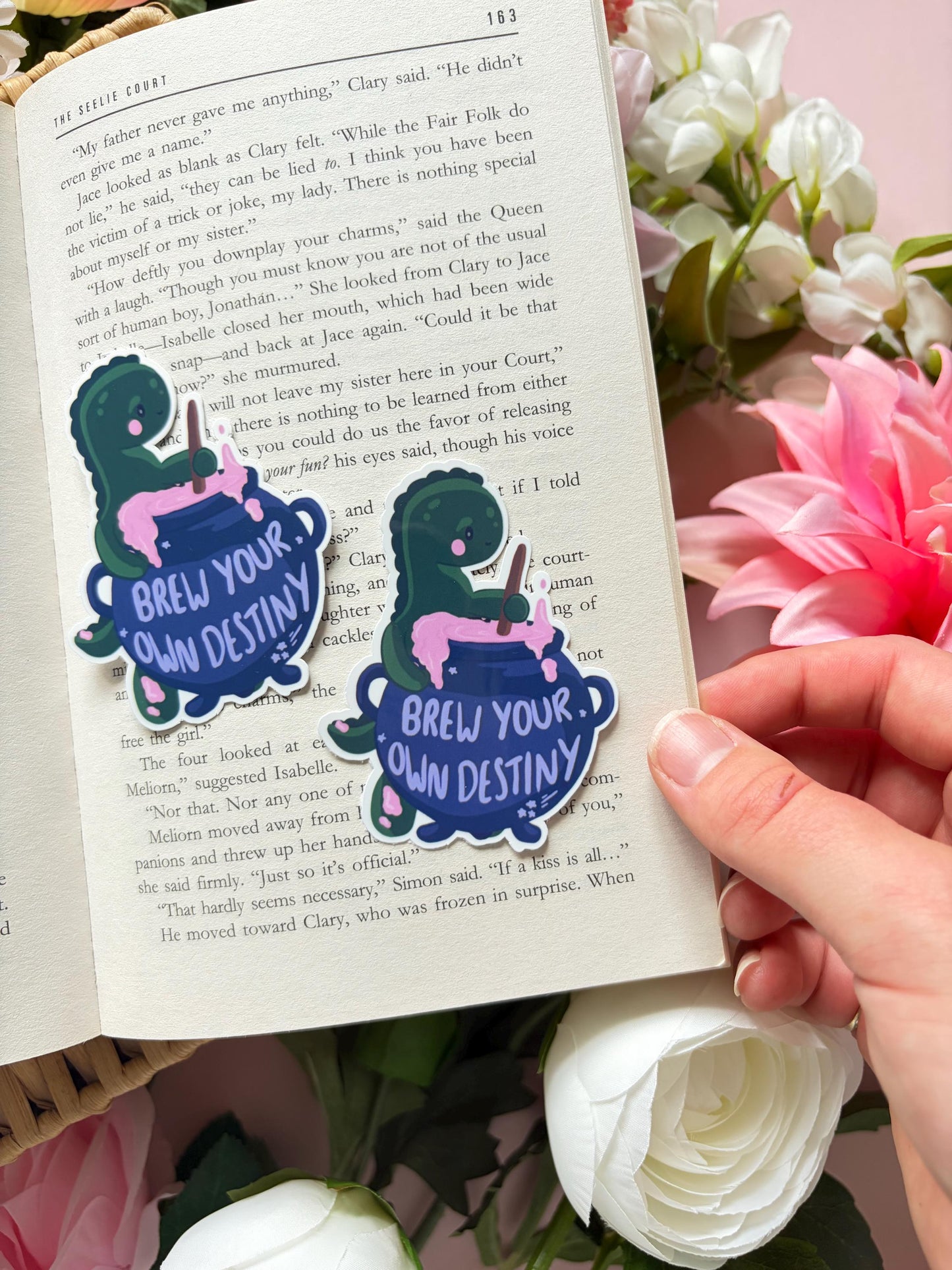 Brew Your Own Destiny Dinosaur Sticker | Whimsical Fantasy Vinyl Sticker | Cute Dino Glossy Decal | Handmade Bookish Aesthetic Sticker